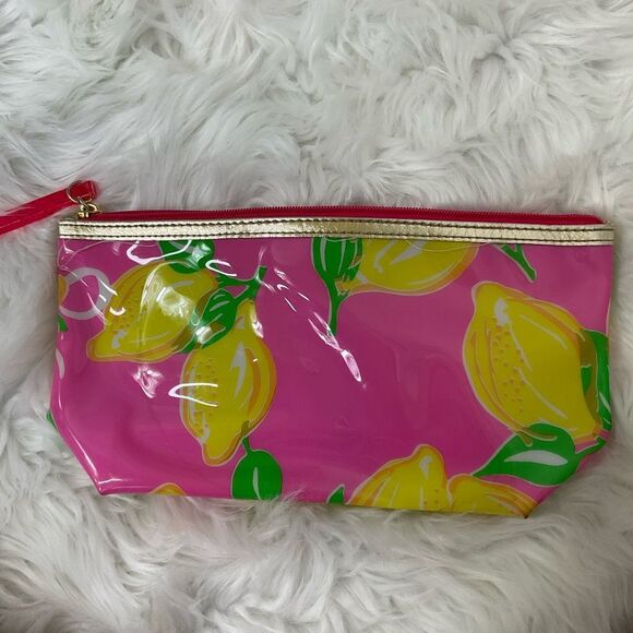 Lilly Pulitzer for Estee Lauder Pink Yellow Lemons Cosmetic Makeup Bag - Picture 4 of 9
